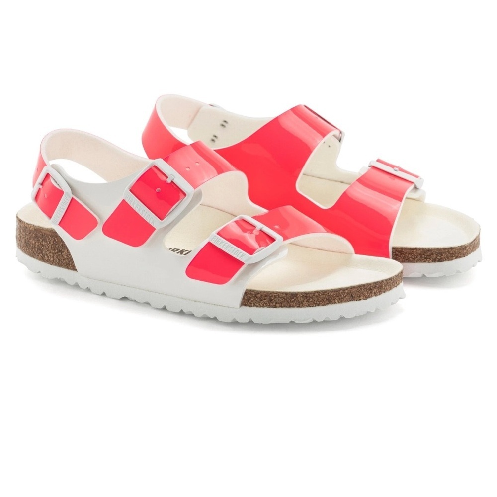 Birkenstock Milano Neon Pink Sandals Shoes Vegan Patent - Picture 6 of 16